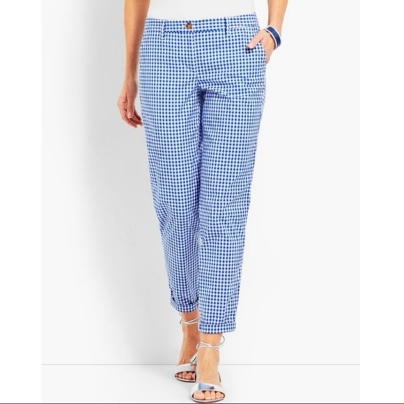 Talbots Pants - SOLD-Talbots Blue and White Gingham Check Print Girlfriend Chino Pants